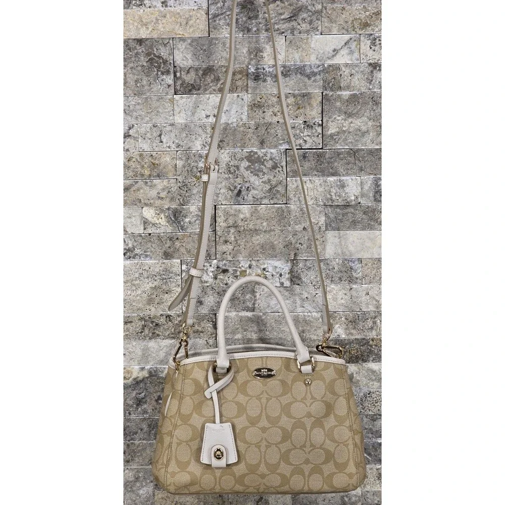 Coach Mini Margot Carryall Khaki Brown Signature C Coated Canvas Purse F34065